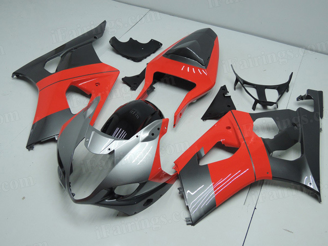 2003 2004 Suzuki GSXR1000 silver and red custom paint fairings. - Click Image to Close