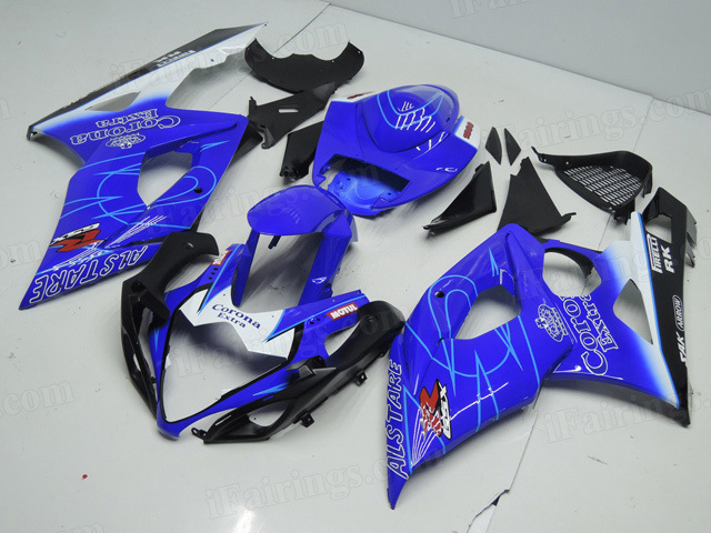 2005 2006 Suzuki GSXR 1000 blue corona graphic fairing kits. - Click Image to Close