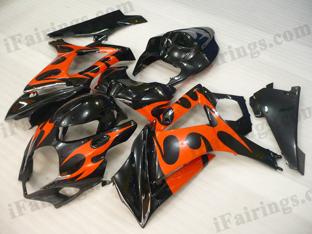 2007 2008 Suzuki GSXR1000 black and orange fairing kits.
