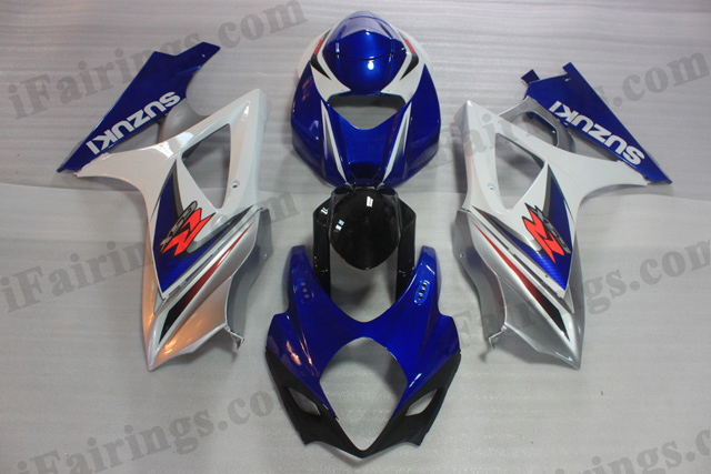 2007 2008 Suzuki GSXR1000 blue and white factory fairing kits. - Click Image to Close