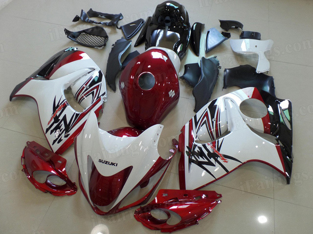 2008 to 2017 Suzuki GSXR 1300 Hayabusa red and white fairing kits.