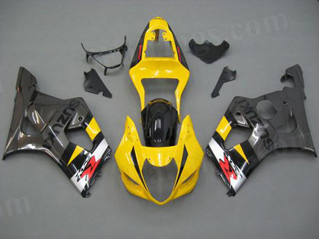 Custom fairing kits for 2003 2004 GSXR1000 yellow/grey scheme. - Click Image to Close