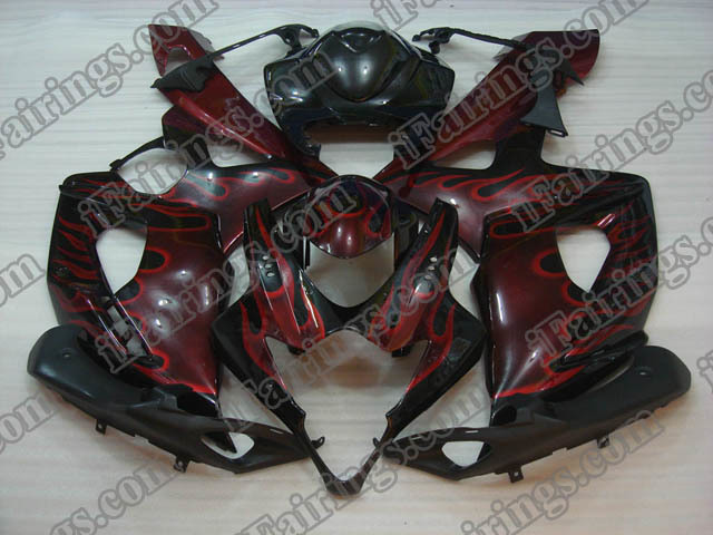 Custom fairings for 2005 2006 GSXR1000 black/red flame scheme - Click Image to Close