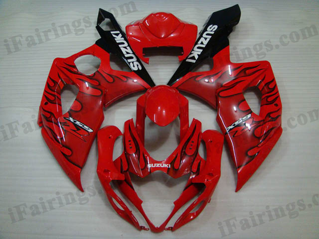 Custom fairings for 2005 2006 GSXR1000 red/black flame scheme. - Click Image to Close