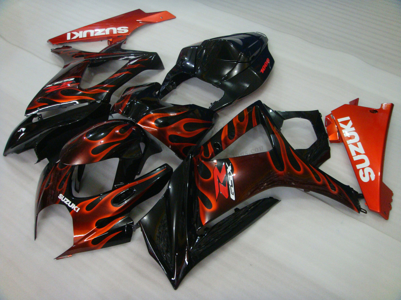 gixxer 2007 2008 GSXR1000 black and orange flame fairings - Click Image to Close