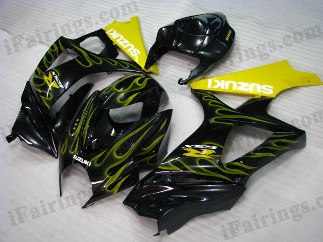 gixxer 2007 2008 GSXR1000 black and yellow flame fairings - Click Image to Close