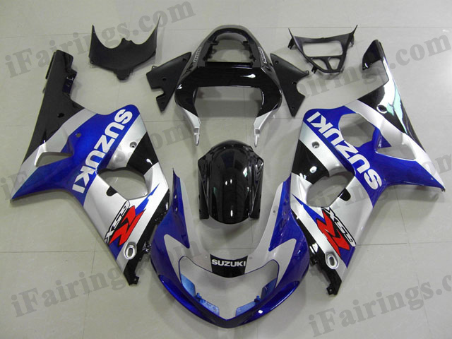 GSXR1000 2000 2001 2002 blue/silver/black fairings, 2000 2001 2002 GSXR1000 replacement body kits. - Click Image to Close