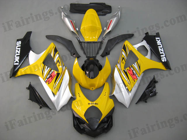 GSXR1000 2007 2008 yellow/silver fairings, 2007 2008 GSXR1000 plastic. - Click Image to Close