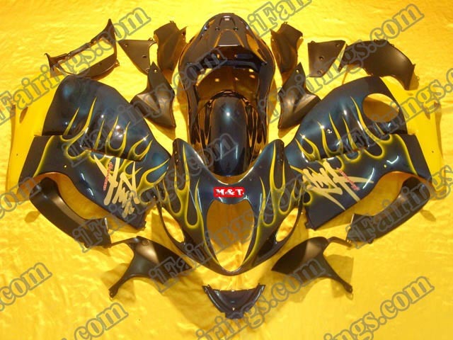 hayabusa 1999 to 2007 GSXR1300 black and yellow flame fairings