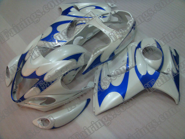 hayabusa 2008 to 2017 GSXR1300 white and blue fairings.