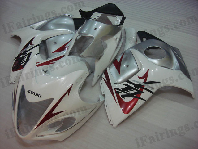 hayabusa 2008 to 2017 GSXR1300 white and silver fairings.