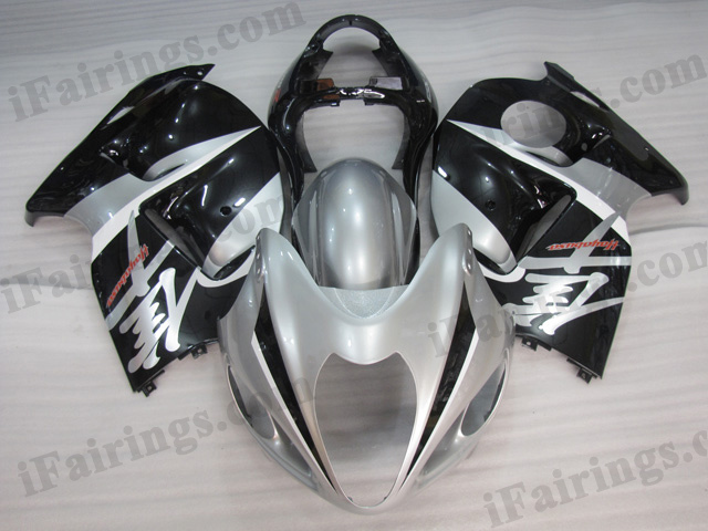 Hayabusa fairings for GSXR1300 1999 to 2007 silver and black scheme.