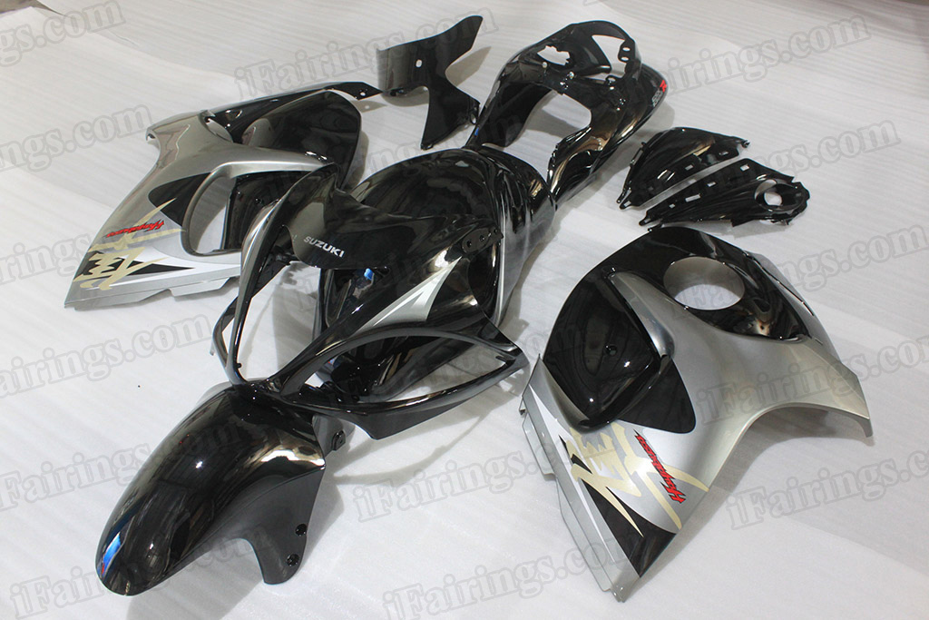 Motorcycle fairings for 2008 to 2017 Suzuki Hayabusa GSXR1300 black/silver. - Click Image to Close