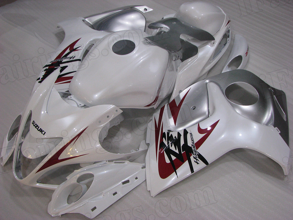 Motorcycle fairings for 2008 to 2017 Suzuki Hayabusa GSXR1300 white/silver - Click Image to Close