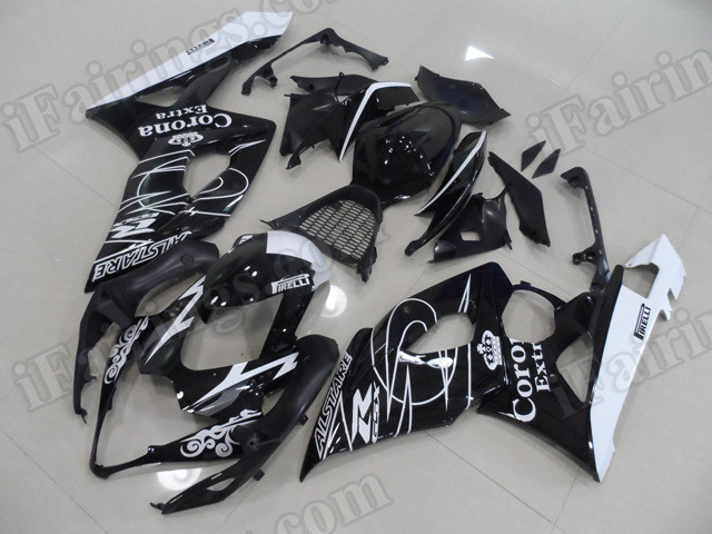 Motorcycle fairings/body kits for 2005 2006 Suzuki GSXR 1000 black Corona replica. - Click Image to Close