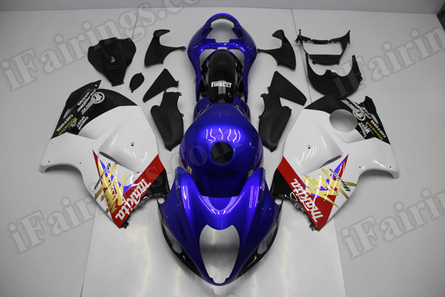 Motorcycle fairings/body kits for 1999 to 2007 Suzuki Hayabusa GSXR 1300 blue, white and black. - Click Image to Close