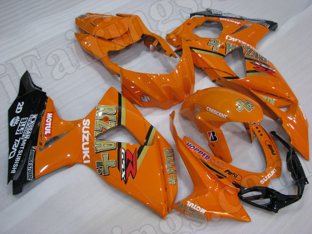 Motorcycle fairings/body kits for 2009 to 2014 Suzuki GSXR1000 orange and black.