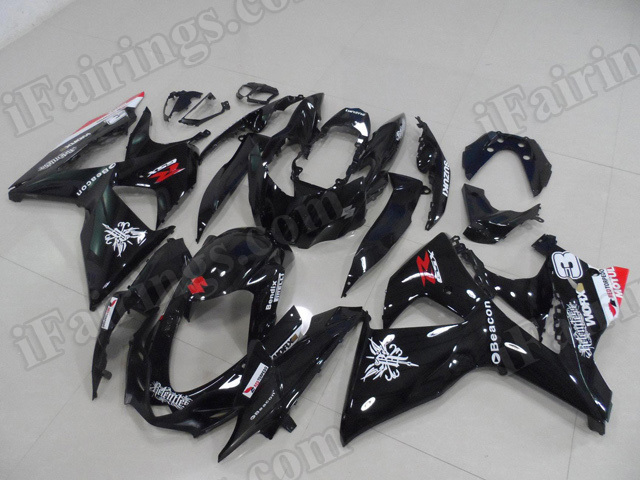 Motorcycle fairings/body kits for 2009 to 2014 Suzuki GSXR1000 glossy black with relentless stickers.. - Click Image to Close