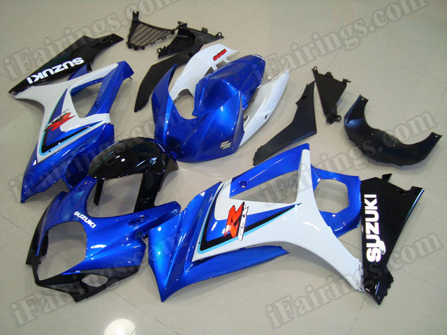 Motorcycle fairings/bodywork for 2007 2008 Suzuki GSXR1000 blue, white and black.