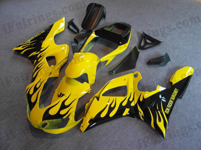 1998 1999 YZF-R1 yellow and black flame fairings - Click Image to Close