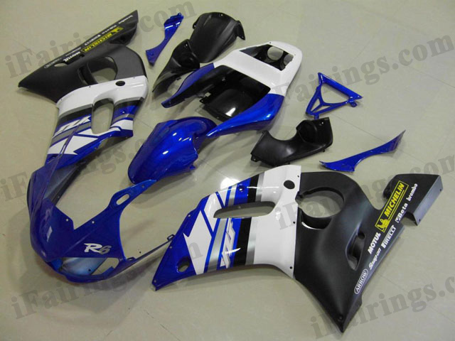 1999 to 2002 YZF R6 candy blue and black fairing kits