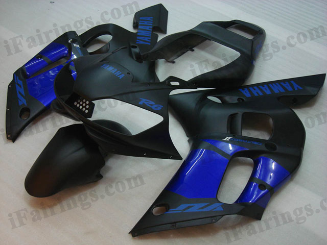 1999 to 2002 YZF R6 matt black and blue fairing kits - Click Image to Close