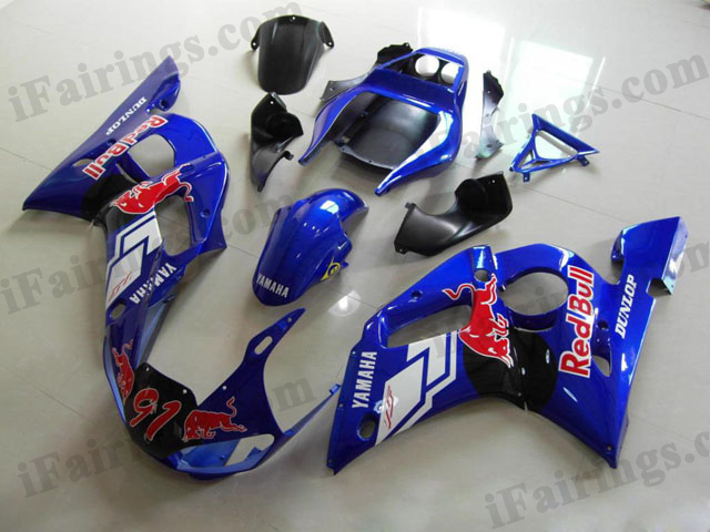 1999 to 2002 YZF R6 blue red bull fairings - Click Image to Close