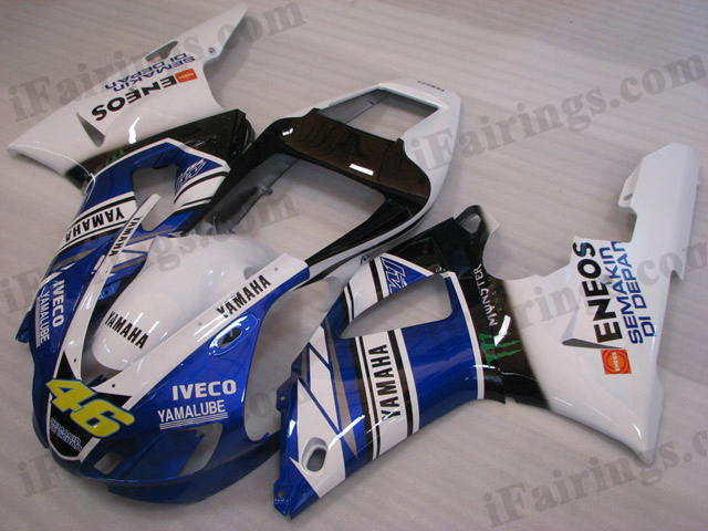 1998 1999 Yamaha YZF-R1 rossi replica white/blue fairing kits. - Click Image to Close