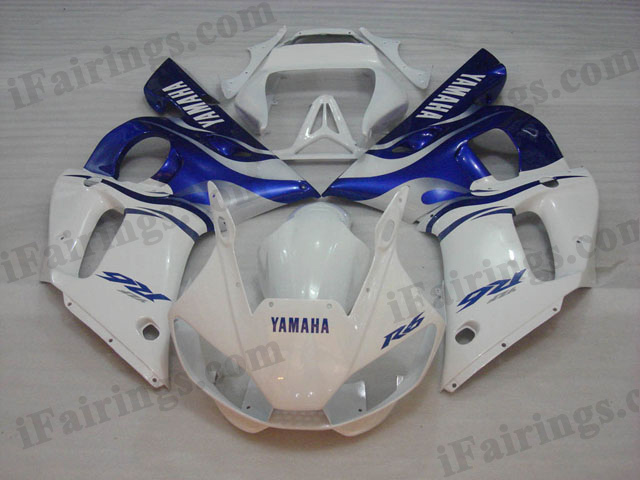 1999 to 2002 YZF R6 white and blue fairing kits - Click Image to Close
