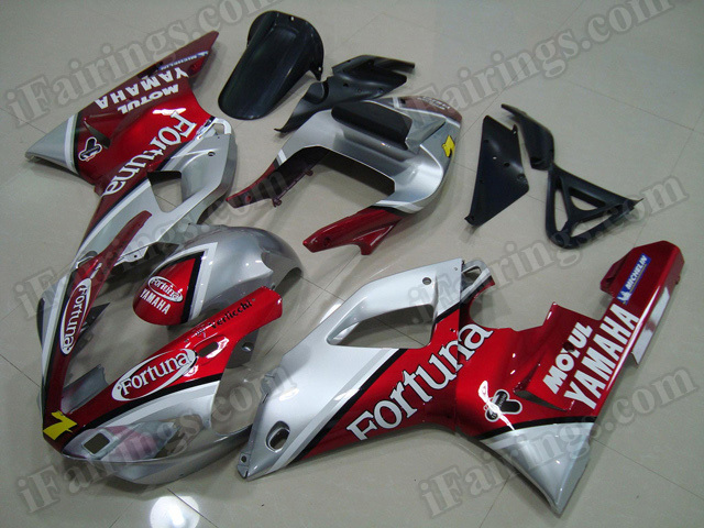 2000 2001 Yamaha YZF-R1 red and silver Fortuna fairing kits.