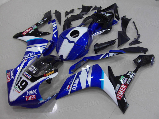 2007 2008 Yamaha YZF R1 blue and black fairing kits. - Click Image to Close