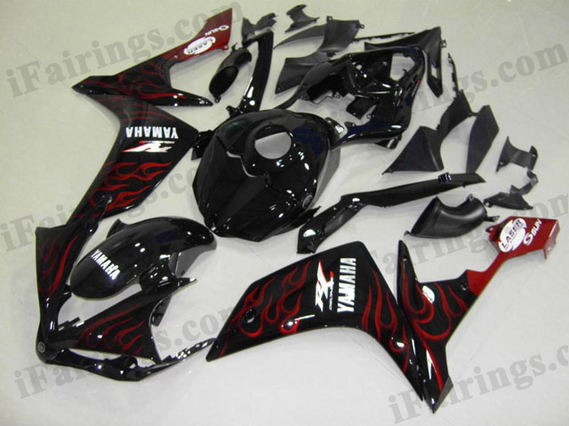 2007 2008 YZF R1 red flame fairings - Click Image to Close