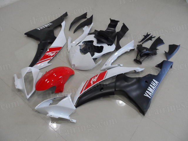 2008 to 2015 Yamaha YZF R6 red/white/black fairing kits.