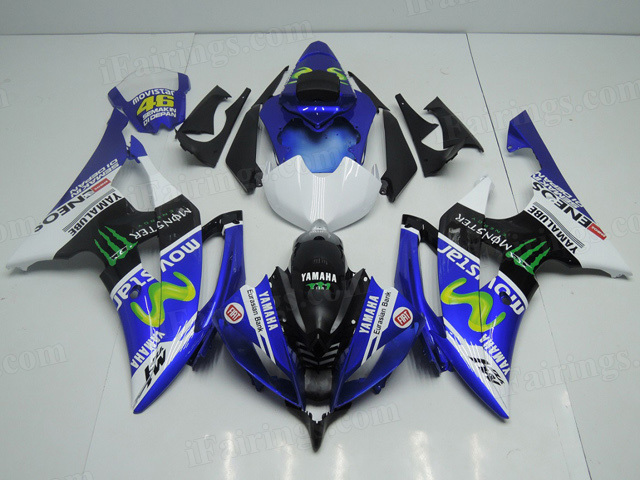 2008 to 2015 Yamaha YZF R6 Movistar graphic fairings. - Click Image to Close