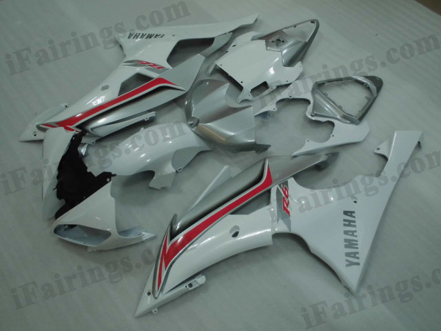2008 to 2015 Yamaha YZF-R6 white and silver fairing kits. - Click Image to Close
