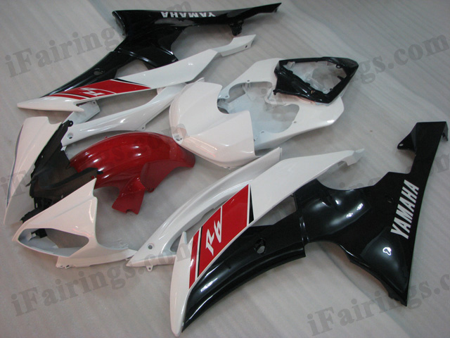 2008 to 2015 Yamaha YZF-R6 red, white and black fairing kits. - Click Image to Close