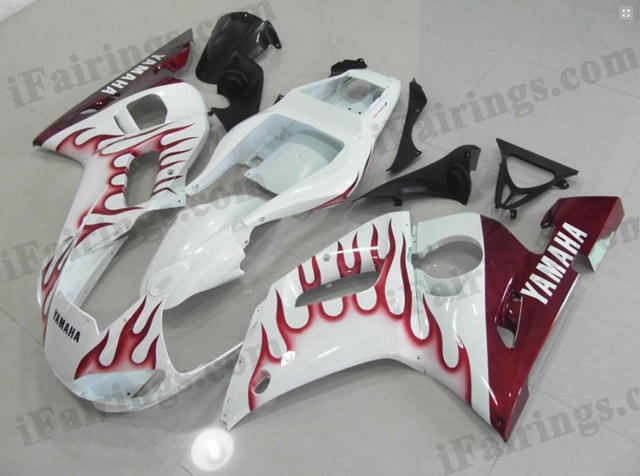 2009 2010 2011 Yamaha YZF-R1 white and red flame fairing kits.