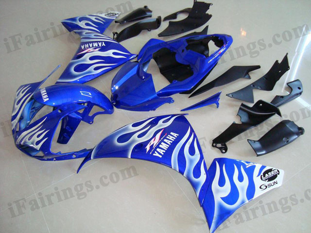 2009 2010 2011 YZF R1 blue and white flame fairing kits - Click Image to Close