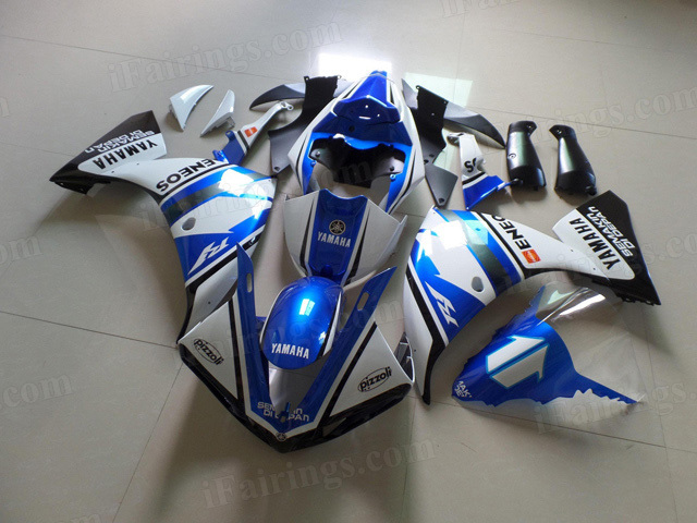 2012 2013 2014 Yamaha YZF R1 white and blue paint fairing kits. - Click Image to Close