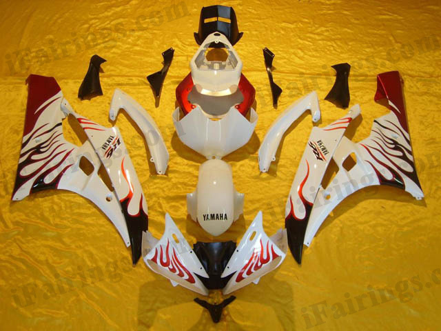 Aftermarket fairing kits for 2006 2007 YZF R6 white/red flame scheme.