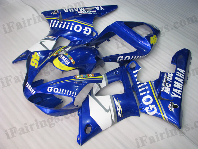 Custom fairings for 2000 2001 Yamaha YZF R1 blue GO!!! stickers. - Click Image to Close