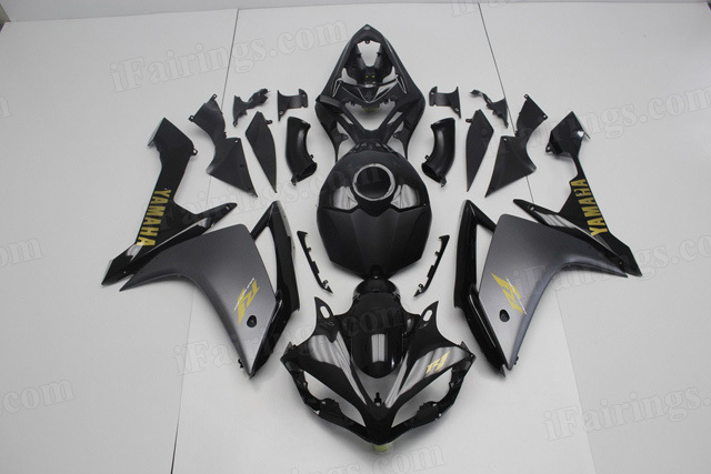 aftermarket fairings for 2007 2008 Yamaha YZF R1 matt/glossy black graphic. - Click Image to Close