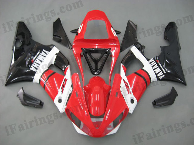 Custom fairings for 2000 2001 YZF R1 red and glossy black scheme.