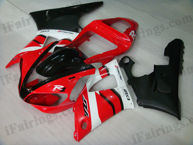 Custom fairings for 2000 2001 YZF R1 red and matt black graphic. - Click Image to Close