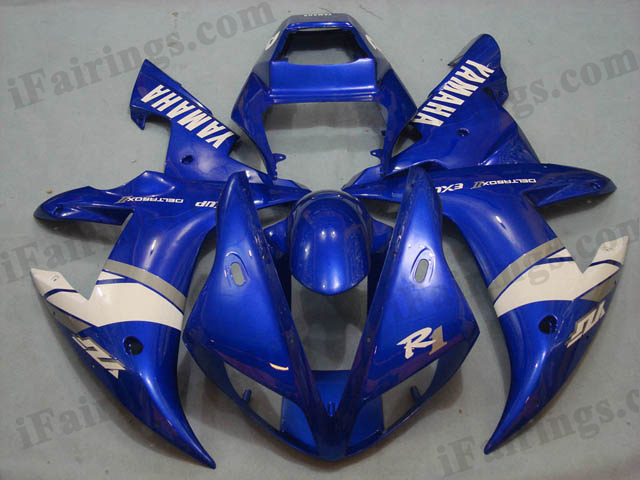 Custom fairings for 2002 2003 YZF R1 blue graphics. - Click Image to Close