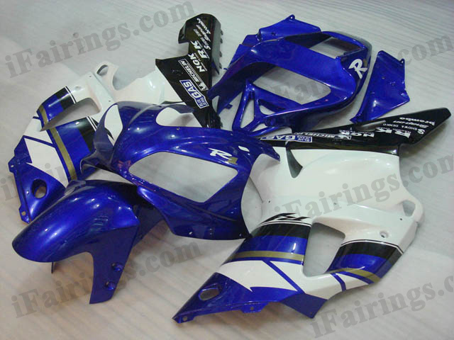 Custom fairings for 1998 1999 YZF R1 blue/white/black graphics. - Click Image to Close