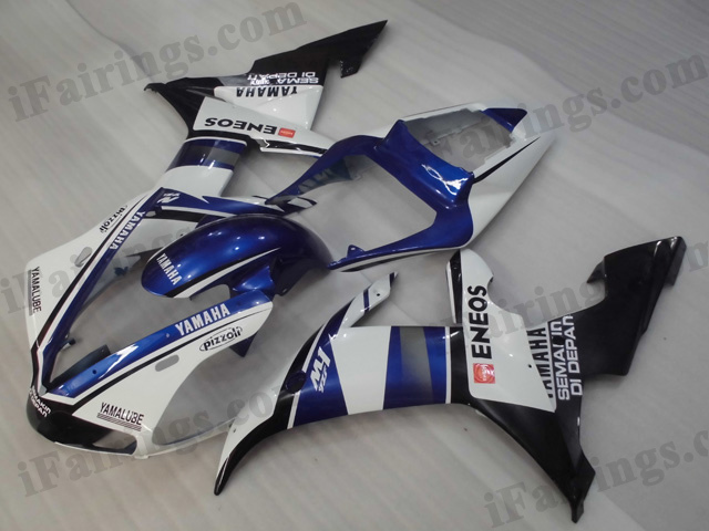 Fairings for 2002 2003 YZF R1 ENEOS blue/white graphics. - Click Image to Close