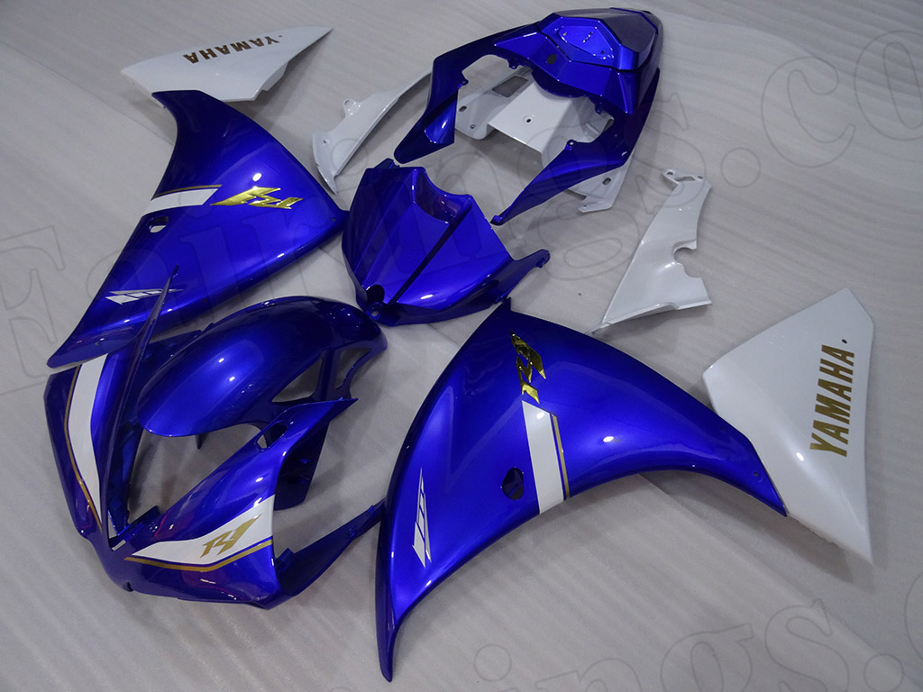 Motorcycle fairings for 2012 2013 2014 Yamaha YZF R1 blue/white. - Click Image to Close