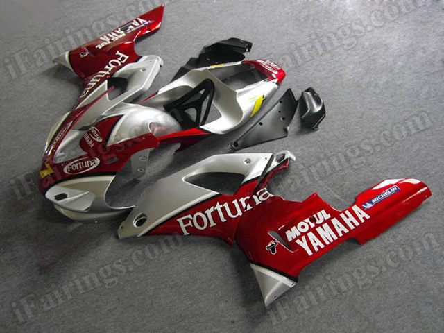 Motorcycle fairings/body kits for 1998 1999 Yamaha YZF R1 red and silver fortuna replica.. - Click Image to Close