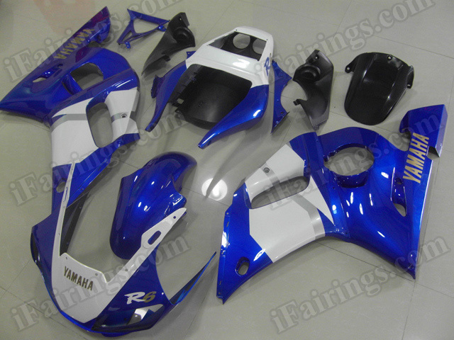 Motorcycle fairings/body kits for 1999 to 2002 Yamaha YZF R6 blue and white. - Click Image to Close